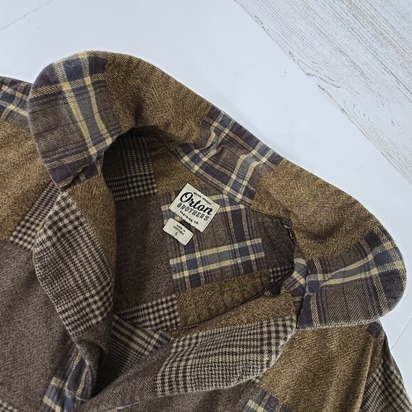 ORTON BROTHERS PATCHWORK BROWN FLANNEL SHIRT MEN'S SIZE LARGE - Picture 7 of 16